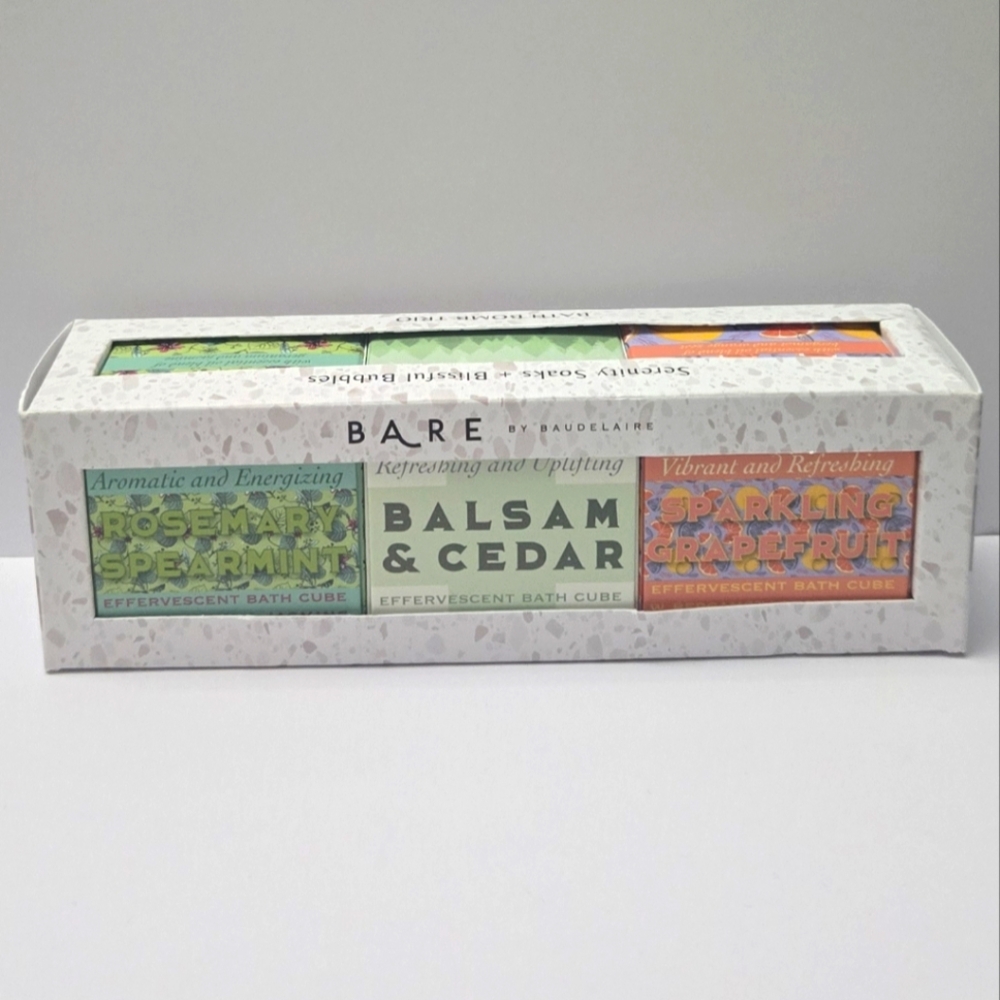Free BARE By Baudelaire bath Bomb trio, Serenity Soaks + Blissful Bubbles Aroma